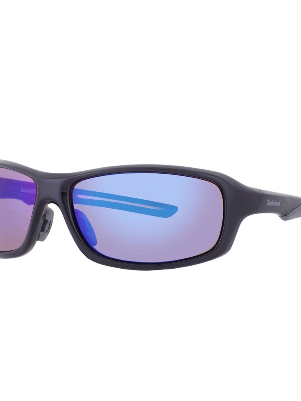 Timberland Men’s Black Frame Sunglasses with Blue-Purple Mirrored Lenses